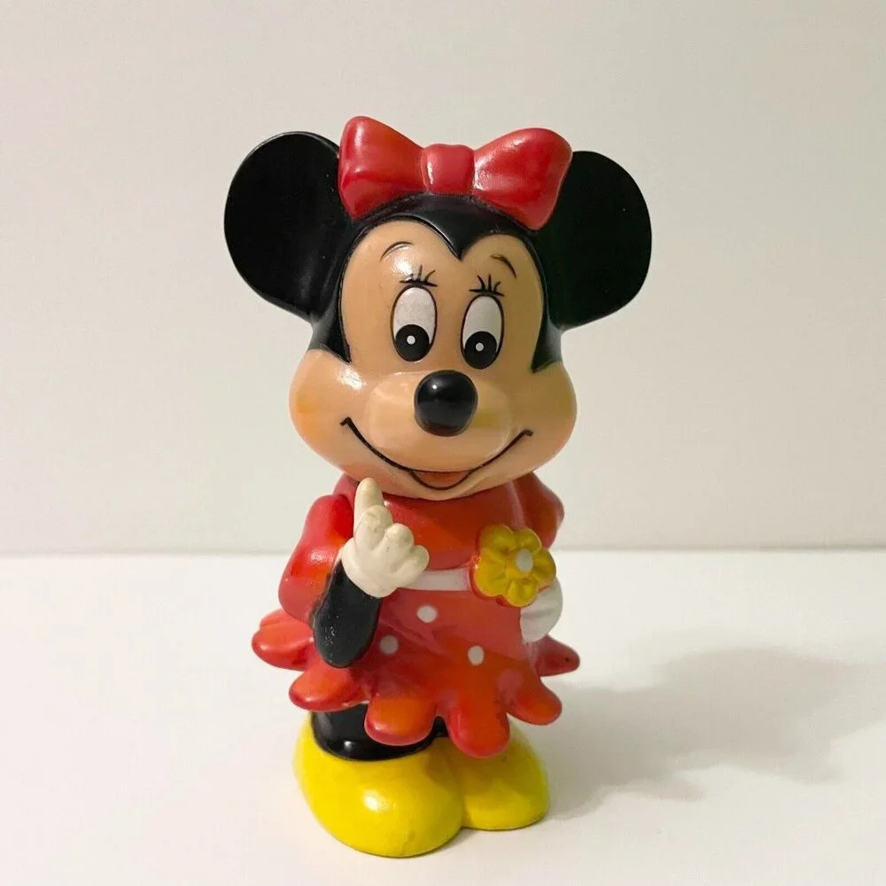 Vtg 80s Disney Minnie Mouse Coin Bank Figurine Plastic 5.5 Inch Tall Toy Korea